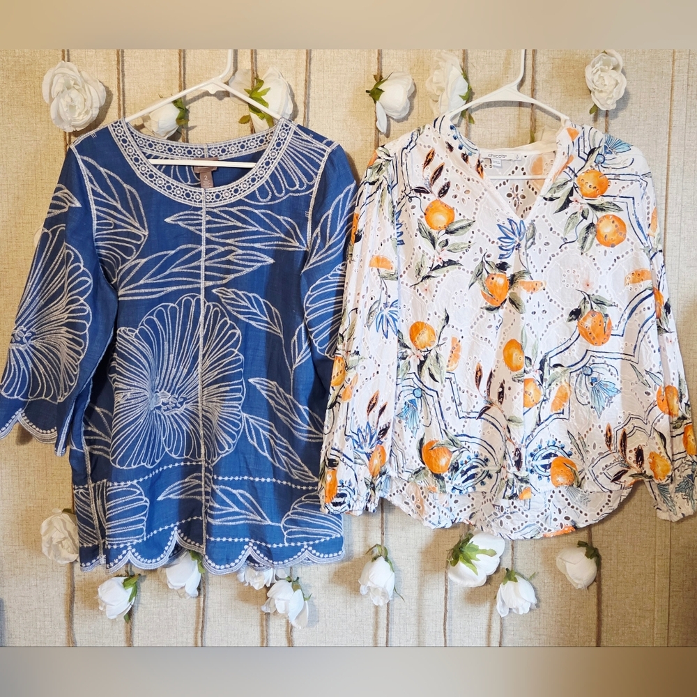 Chico's Blue and White Floral Blouses